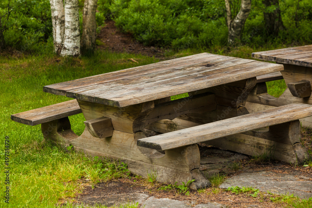 Camp site with picnic table in norwegian park Camp site with picnic table in norwegian park