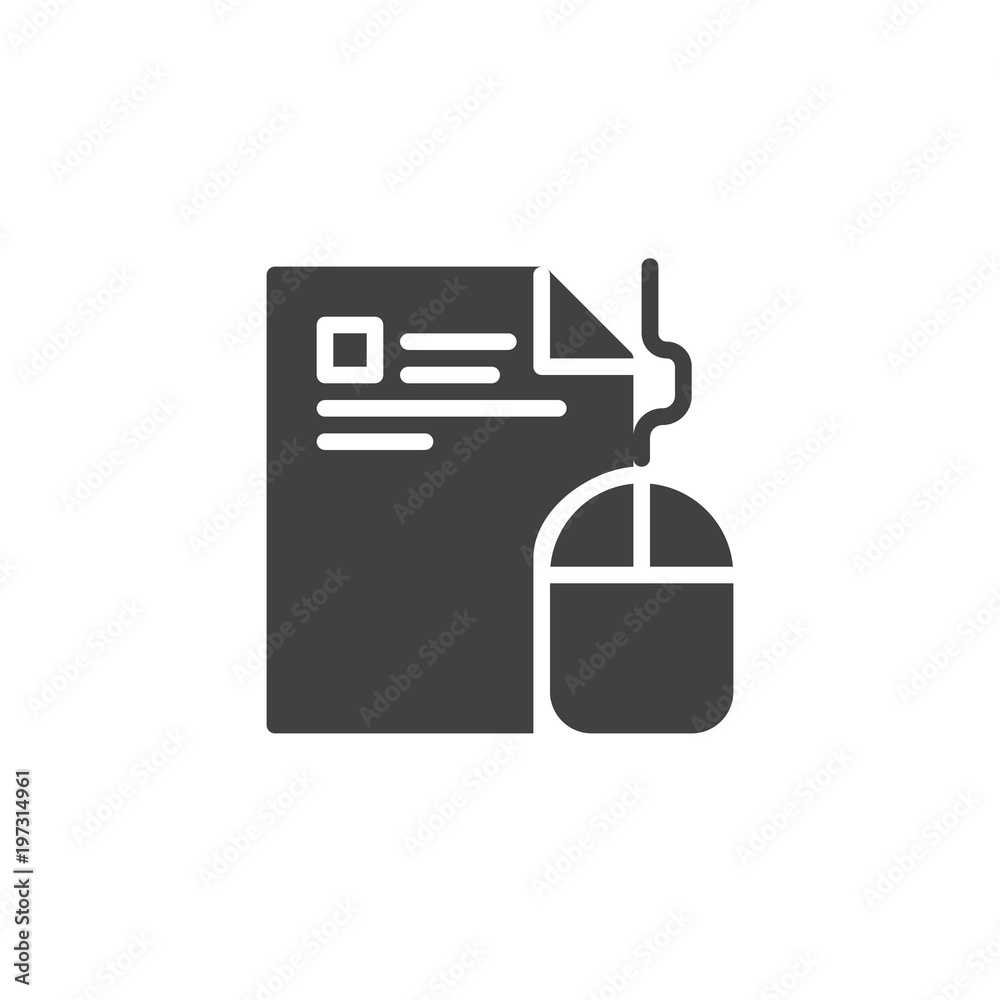 Computer mouse and paper document vector icon. filled flat sign for mobile concept and web design. Electronic document simple solid icon. Symbol, logo illustration. Pixel perfect vector graphics Computer mouse and paper document vector icon. filled flat sign for mobile concept and web design. Electronic document simple solid icon. Symbol, logo illustration. Pixel perfect vector graphics