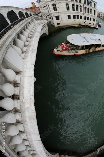 Rialto Bridge with fisheye lens and a ferry boat © ChiccoDodiFC