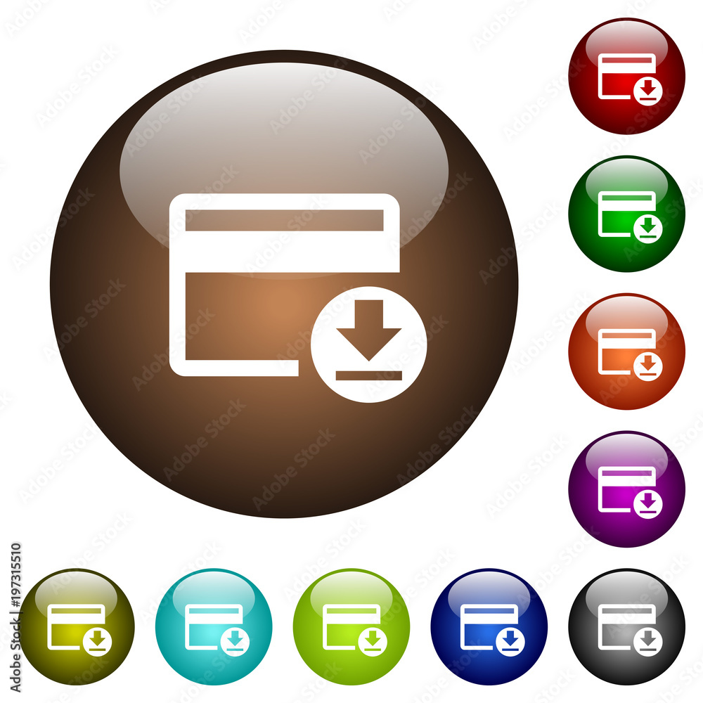 Money withdrawal with credit card color glass buttons Money withdrawal with credit card color glass buttons