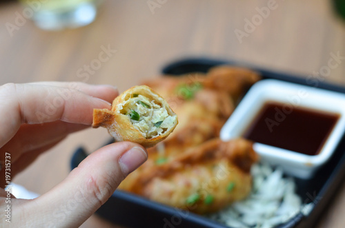 Gyoza inside closeup