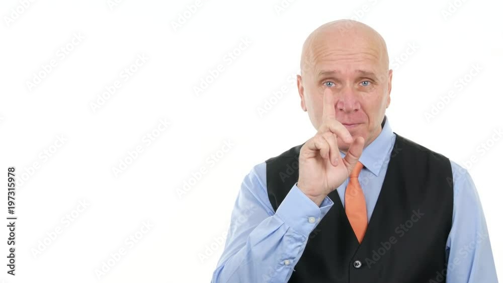 Businessman Smiling Make No Sign Mean Be Quiet and Keep Silence Businessman Smiling Make No Sign Mean Be Quiet and Keep Silence
