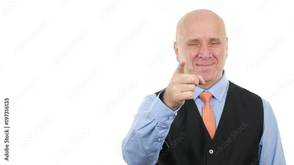 Businessperson Smile and Make a Be Careful Hand Gesture Pointing with Finger Businessperson Smile and Make a Be Careful Hand Gesture Pointing with Finger