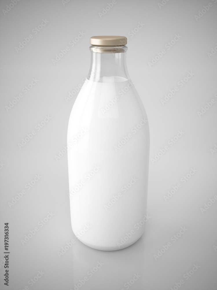 3D rendering glass milk bottle isolated 3D rendering glass milk bottle isolated