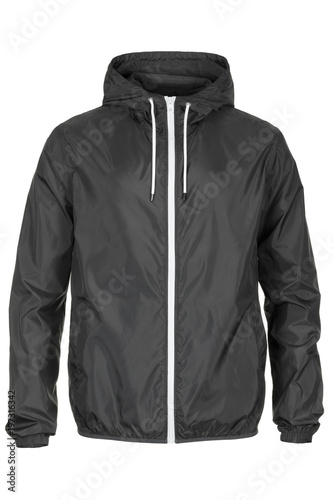 Warm grey windbreaker jacket with hood photo