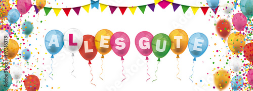 Alles Gute Banner mit Luftballons und Kofetti