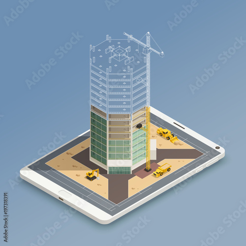 Skyscraper Construction Isometric Composition