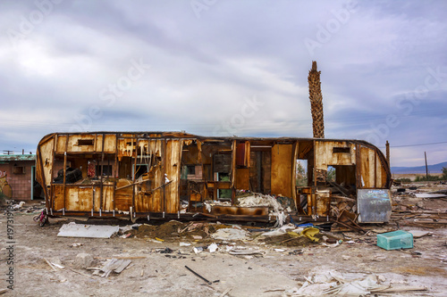 American town in ruins. Abandoned Salton Riviera, Salton City, USA. © InnaPoka