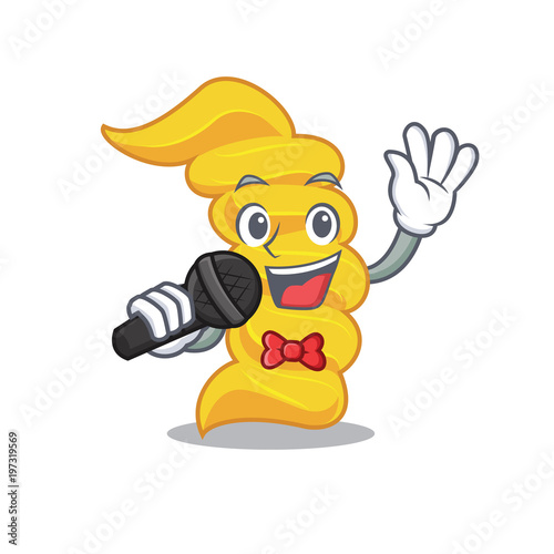 Singing fusilli pasta mascot cartoon