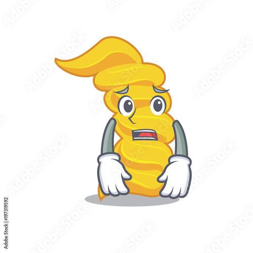 Tired fusilli pasta mascot cartoon