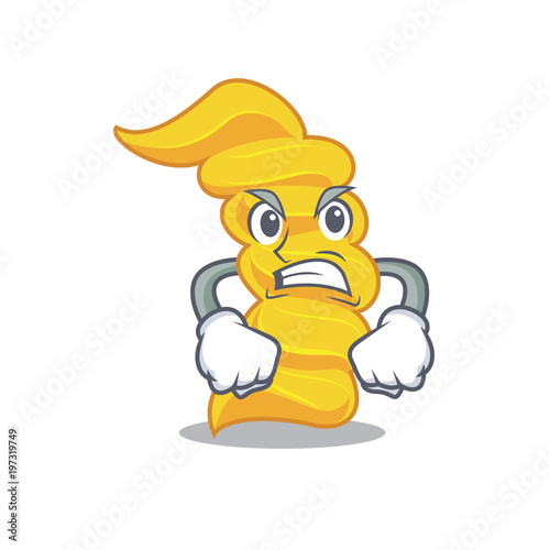 Angry fusilli pasta mascot cartoon