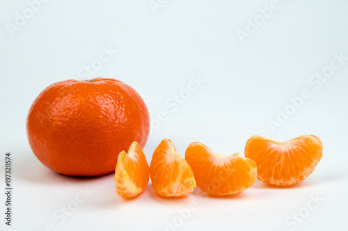 Ripe orange fresh mandarin , clean mandarin, mandarin slices, isolated on white background. photo