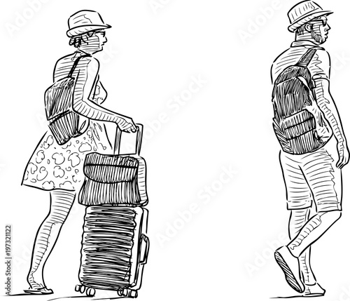 sketch of a couple of vacationers