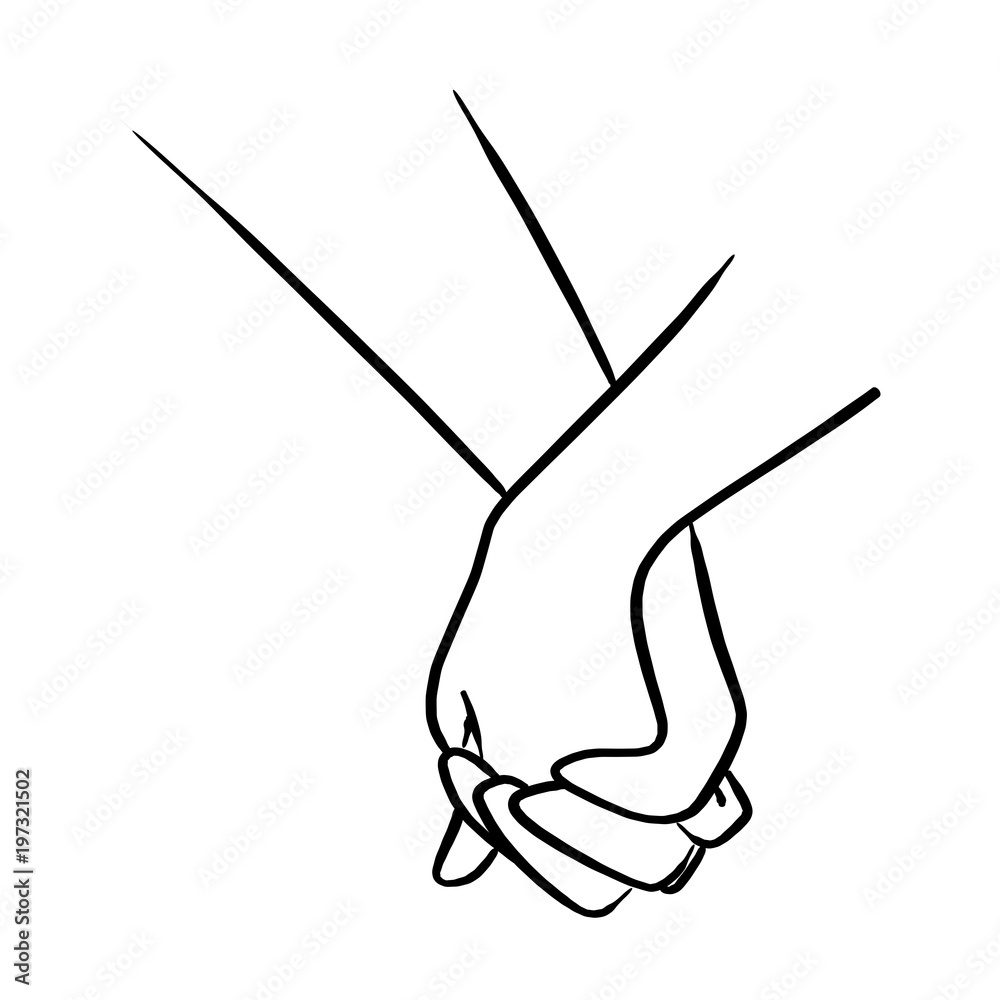 close-up lover holding hand vector illustration sketch hand drawn with black lines isolated on white background close-up lover holding hand vector illustration sketch hand drawn with black lines isolated on white background