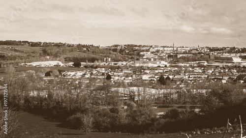 View over Bristol England, view from south towards north, sepia tone