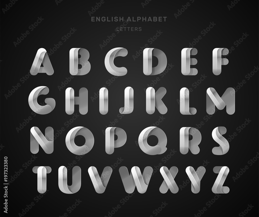 Vector abstract silver English alphabet. Material design, metallic, luxury, modern, rich glossy style. Letters collection Vector abstract silver English alphabet. Material design, metallic, luxury, modern, rich glossy style. Letters collection