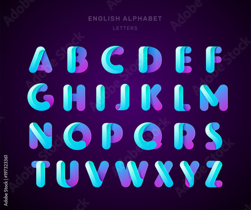 Vector abstract English alphabet. Material design, origami paper, funny, modern, glossy style. Letters collection
