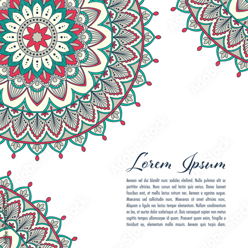 Ethnic mandala decorative background. Greeting card or invitation template. Hand drawn vector illustration