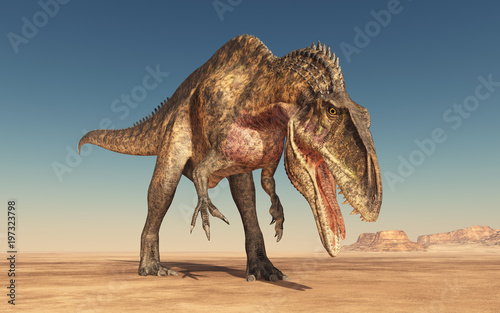 Dinosaurier Acrocanthosaurus in der Wüste © Michael Rosskothen
