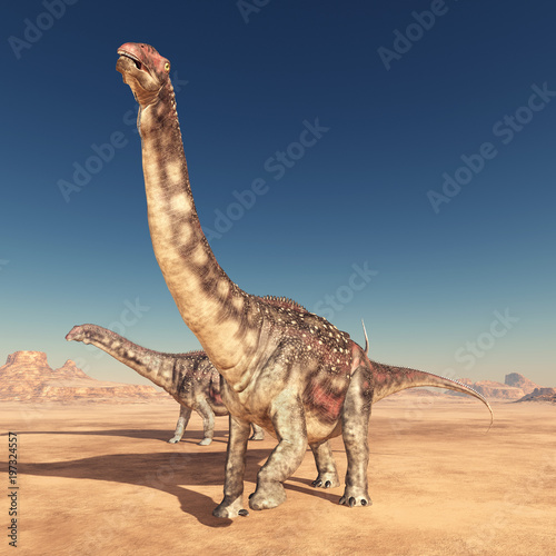 Fototapeta Naklejka Na Ścianę i Meble -  Dinosaurier Diamantinasaurus in der Wüste
