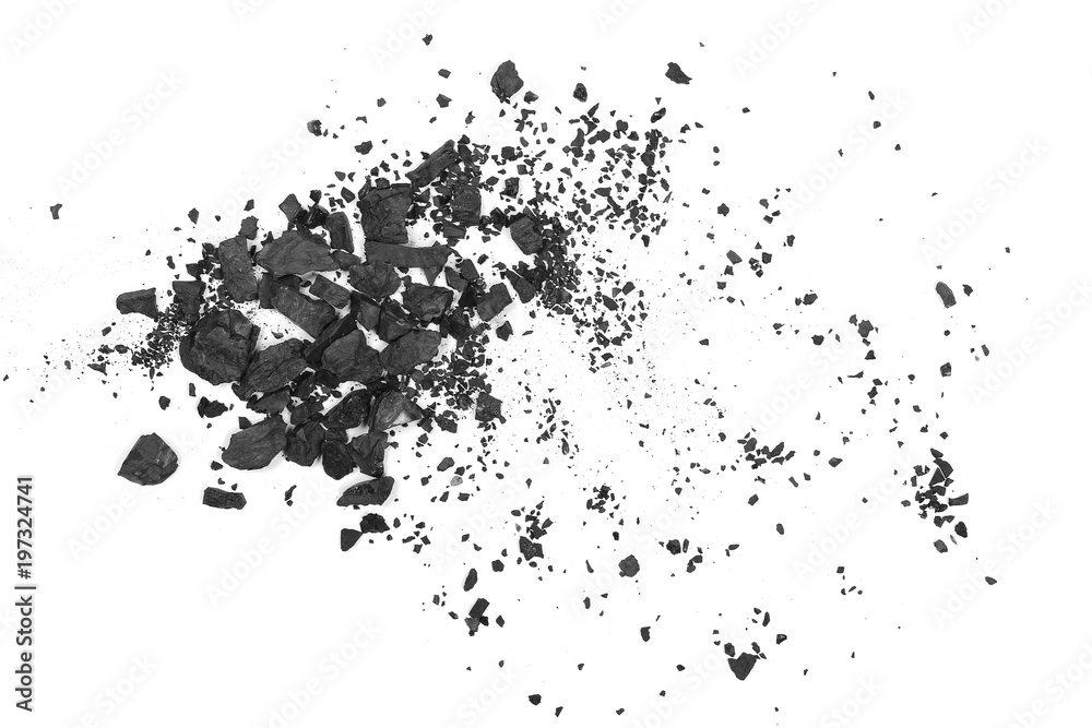 Black coal pile isolated on white background, top view Black coal pile isolated on white background, top view