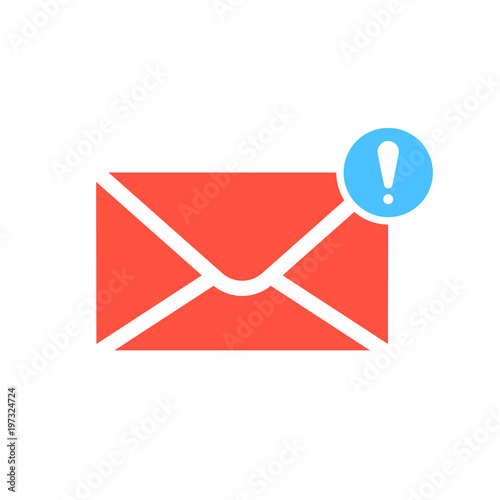 Notification icon with exclamation mark. Notification icon and alert, error, alarm, danger symbol
