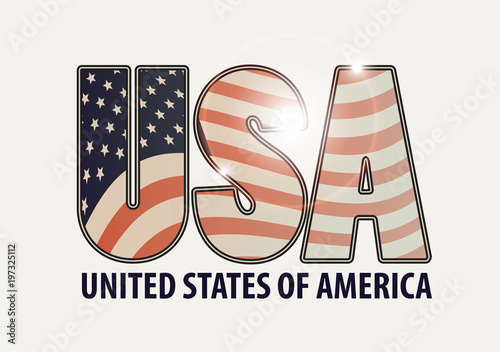 Vector banner with letters USA with the image of American flag and the words United States of America on light background