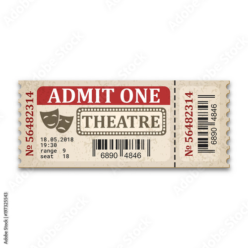 Theater ticket in retro style. Admission ticket isolated on white background. Vector illustaration