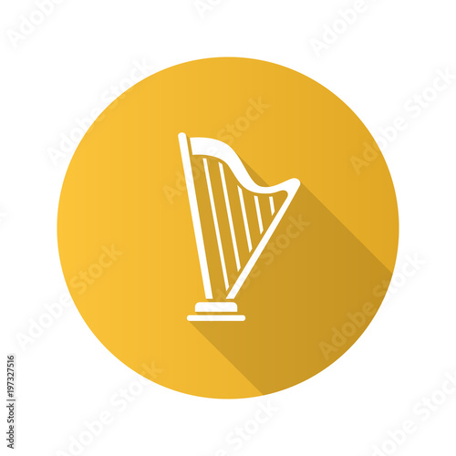 Harp flat design long shadow glyph icon