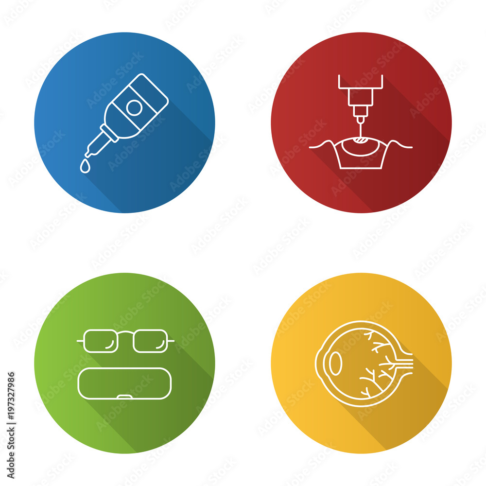Ophtalmology flat linear long shadow icons set Ophtalmology flat linear long shadow icons set