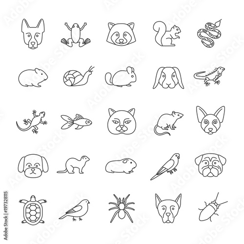 Pets linear icons set