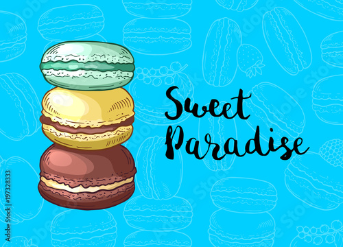 Vector background with colored hand drawn macaroons