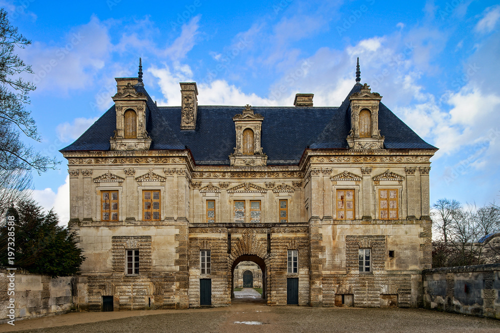 View of majestic french castle in Tanlay, Burgundy, France