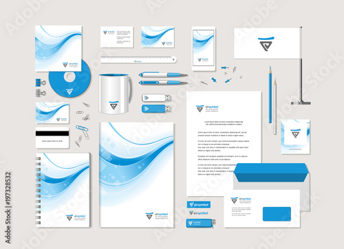 corporate style with a blue wave and the abstract sign