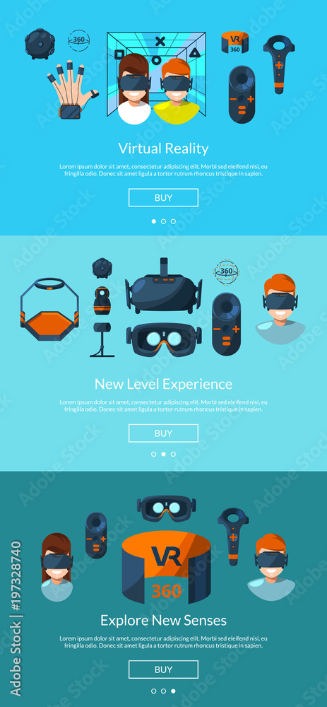 Vector template for website with flat style virtual reality elements