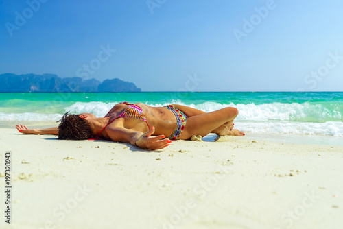 Fototapeta Naklejka Na Ścianę i Meble -  Woman at the beach in Koh Poda island Thailand
