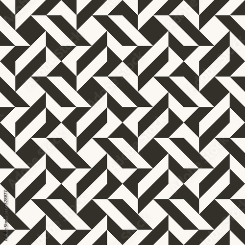 Black and white abstract geometric quilt pattern. High contrast geometric background with triangles. Simple colors - easy to recolor. Minimal background. Vector illustration.