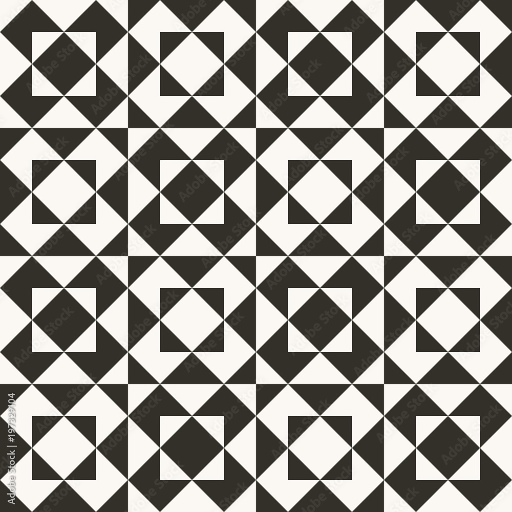 Black and white abstract geometric quilt pattern. High contrast ...