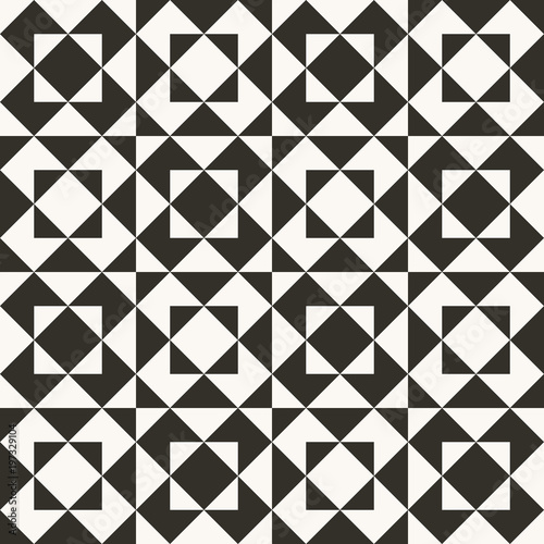 Black and white abstract geometric quilt pattern. High contrast geometric background with triangles. Simple colors - easy to recolor. Minimal background. Vector illustration.
