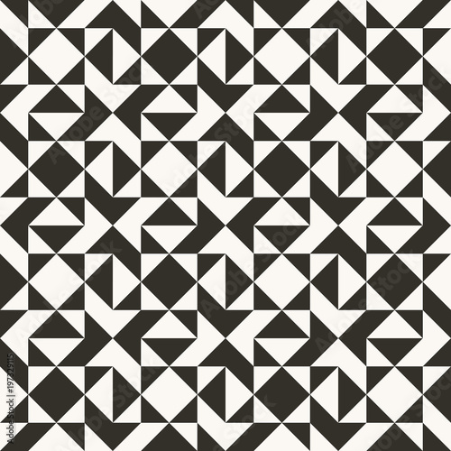 Black and white abstract geometric quilt pattern. High contrast geometric background with triangles. Simple colors - easy to recolor. Minimal background. Vector illustration.