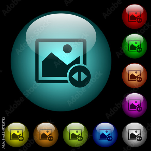 Horizontally move image icons in color illuminated glass buttons