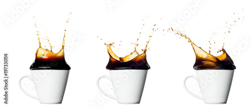 set of splashing coffee cup isolated on white background