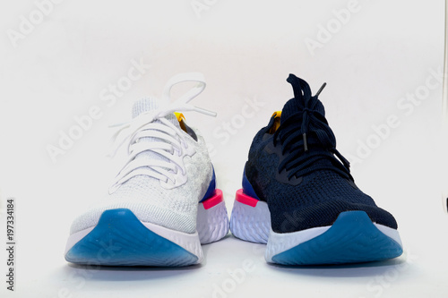 dark blue sport shoes on white background ,front view