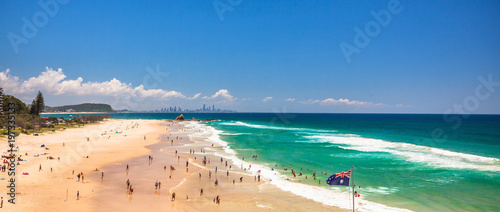 GOLD COAST, AUS - FEB 15 Currumbin beach with many people during summer day, Gold Coast, Australia photo