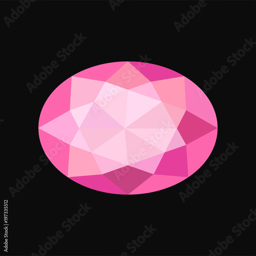 Pink jewerly oval stone, gemstone vector Illustration on a black background