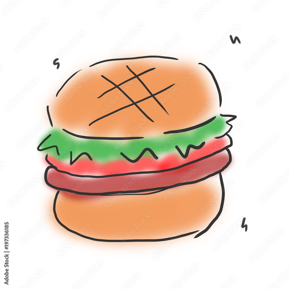 ハンバーガー 食べ物のゆるい味のある落書き風イラスト Stock Illustration Adobe Stock