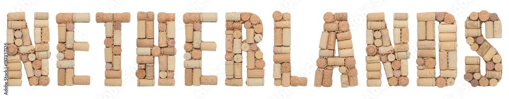 Word Netherlands made of wine corks Isolated on white background