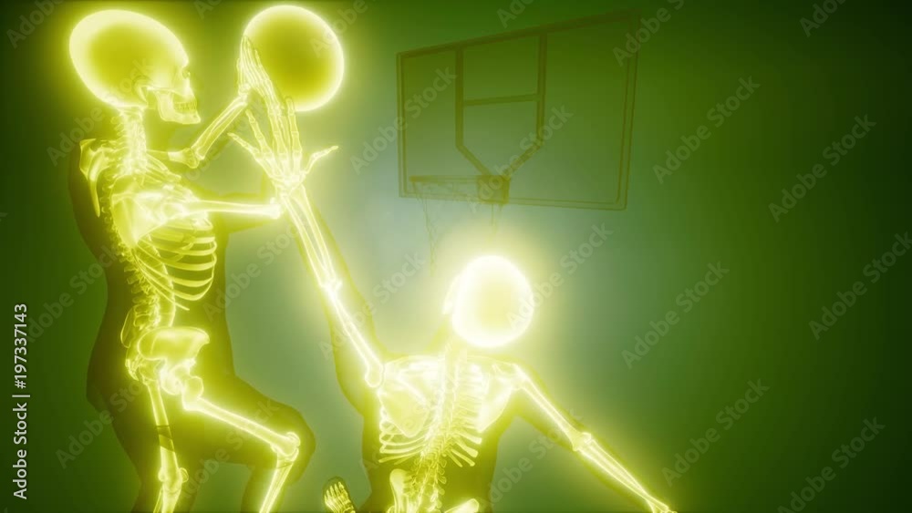 basketball game players with visible bones