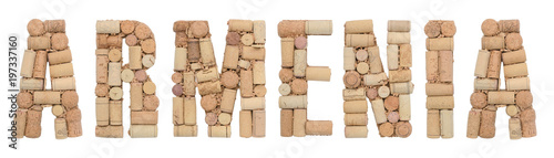 Word Armenia made of wine corks Isolated on white background
