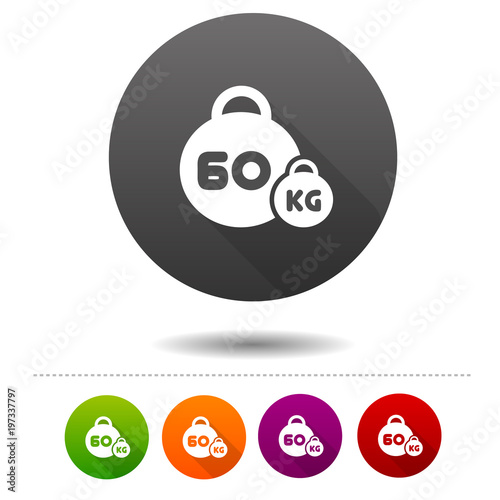 Weight icon. 60 kilogram sport symbol sign. Web Button.